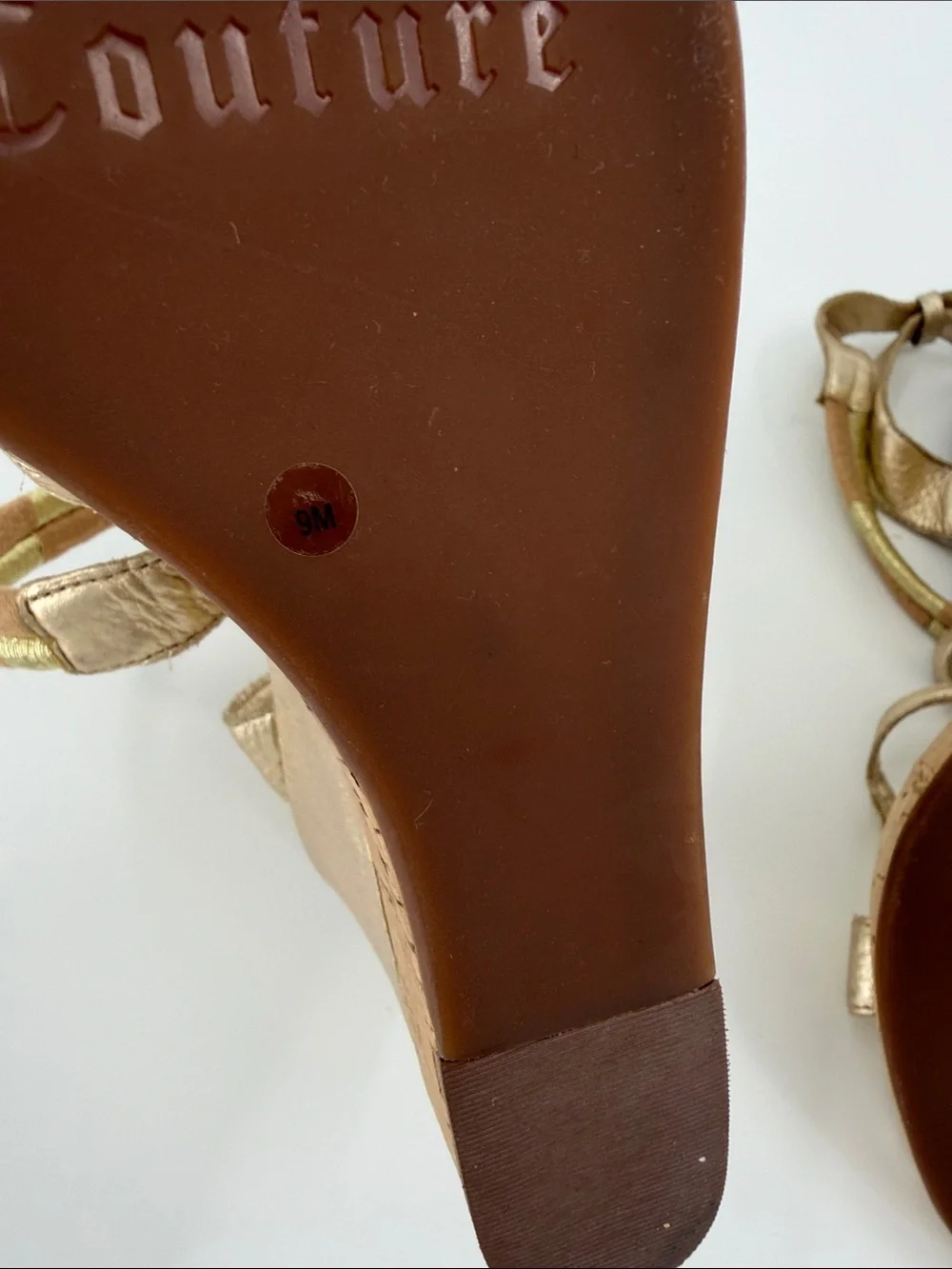Juicy Couture Metallic Gold Cork Wedge Sandals - Women's Strappy Wedges
